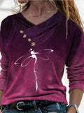 V-Neck Button Dragonfly Print Long Sleeve T-Shirt Shopvhs.com