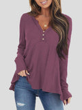 V-Neck Button Long Sleeve T-Shirts Shopvhs.com