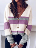 V-Neck Button Striped Sweater Cardigan Shopvhs.com