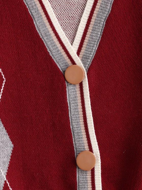 V Neck Button Up Argyle Cardigan Vest Shopvhs.com