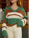 V-Neck Color-Block Long Sleeve Knitted Sweater Shopvhs.com