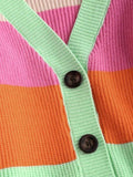 V Neck Colorblock Stripes Button Up Cardigan Shopvhs.com