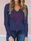 V-Neck Heart-Print Long Sleeve T-Shirt Shopvhs.com