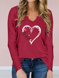 V-Neck Heart-Print Long Sleeve T-Shirt Shopvhs.com