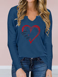V-Neck Heart-Print Long Sleeve T-Shirt Shopvhs.com