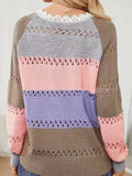 V-Neck Hollow Long Sleeve Striped Lace Sweater Shopvhs.com