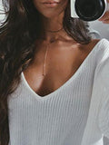 V-Neck Irregular Split Long Sleeve Sweater Shopvhs.com