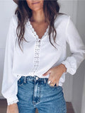 V-Neck Lace Buttons Long Sleeves Blouse Shopvhs.com