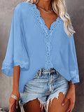 V-Neck Lace Flare Sleeve Blouse Shopvhs.com