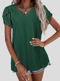 V-Neck Lace Jacquard Short Sleeve Blouse Shopvhs.com