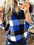 V-Neck Lace Plaid Long Sleeve T-Shirt Shopvhs.com