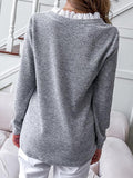 V-Neck Lace Pullover Long Sleeve T-Shirt Shopvhs.com