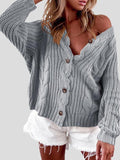 V-Neck Long Sleeve Cardigan Casual Solid Sweater Shopvhs.com