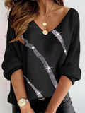 V-Neck Printed Long Sleeve T-Shirt Shopvhs.com
