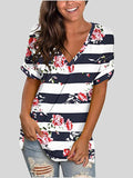 V-Neck Printed Short Sleeve Loose T-Shirt Shopvhs.com