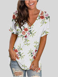 V-Neck Printed Short Sleeve Loose T-Shirt Shopvhs.com