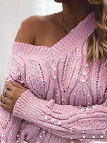 V-Neck Pullover Beaded Long Sleeve Sweater Shopvhs.com