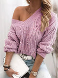 V-Neck Pullover Beaded Long Sleeve Sweater Shopvhs.com