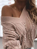 V-Neck Pullover Beaded Long Sleeve Sweater Shopvhs.com