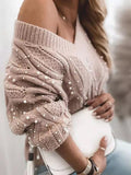 V-Neck Pullover Beaded Long Sleeve Sweater Shopvhs.com