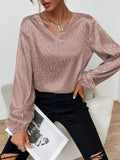 V-Neck Pullover Leopard Print Long Sleeve Blouse Shopvhs.com