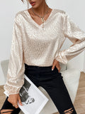 V-Neck Pullover Leopard Print Long Sleeve Blouse Shopvhs.com