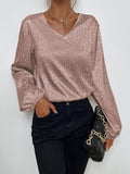 V-Neck Pullover Leopard Print Long Sleeve Blouse Shopvhs.com