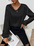 V-Neck Pullover Leopard Print Long Sleeve Blouse Shopvhs.com