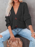 V-Neck Single-Breasted Long Sleeve Sweater Cardigan Shopvhs.com