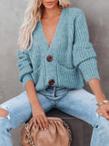 V-Neck Single-Breasted Long Sleeve Sweater Cardigan Shopvhs.com
