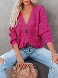 V-Neck Single-Breasted Long Sleeve Sweater Cardigan Shopvhs.com