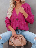 V-Neck Single-Breasted Long Sleeve Sweater Cardigan Shopvhs.com