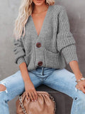 V-Neck Single-Breasted Long Sleeve Sweater Cardigan Shopvhs.com