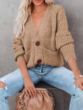 V-Neck Single-Breasted Long Sleeve Sweater Cardigan Shopvhs.com