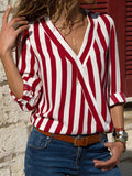 V-Neck Striped Long Sleeve Blouse Shopvhs.com