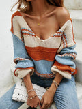 V-Neck Stripes Lazy Long Sleeve Sweater