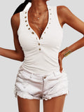 V-Neck Threaded Button Slim Tank Top Shopvhs.com