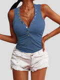 V-Neck Threaded Button Slim Tank Top Shopvhs.com