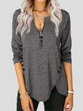 V-Neck Zipper Button Long Sleeve T-Shirt Shopvhs.com