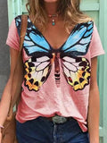 V-neck Butterfly Print Casual T-shirt Shopvhs.com