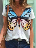 V-neck Butterfly Print Casual T-shirt Shopvhs.com