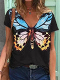 V-neck Butterfly Print Casual T-shirt Shopvhs.com