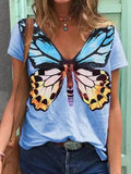 V-neck Butterfly Print Casual T-shirt Shopvhs.com