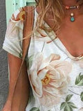 V-neck Floral Print Short Sleeve T-shirt Shopvhs.com