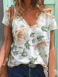 V-neck Floral Print Short Sleeve T-shirt Shopvhs.com