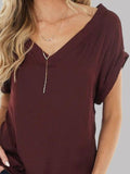 V-neck Open Back Solid Color Short Sleeve T-shirt Shopvhs.com