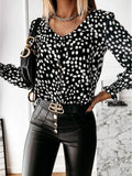 V-neck Polka Dot Single-breasted Printed Shirt Shopvhs.com