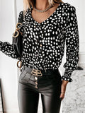 V-neck Polka Dot Single-breasted Printed Shirt Shopvhs.com