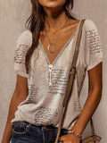 V-neck Printed Short Sleeve Casual T-shirt Shopvhs.com