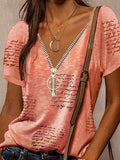 V-neck Printed Short Sleeve Casual T-shirt Shopvhs.com